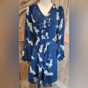 ModCloth Sunny Girl Long Sleeve Crane Bird Dress